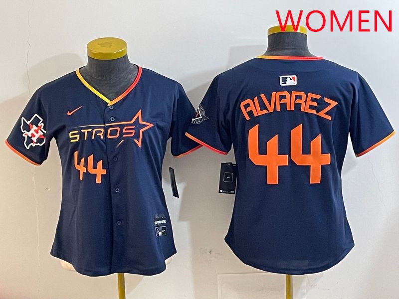Women Houston Astros #44 Alvarez Drak Blue Three generations Joint Name 2025 Nike MLB Jersey style 4108->women mlb jersey->Women Jersey